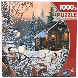 Sure Lox Enchanted Woods Jigsaw Puzzle 1000 Pieces Log Cabin Birds Snow Trees
